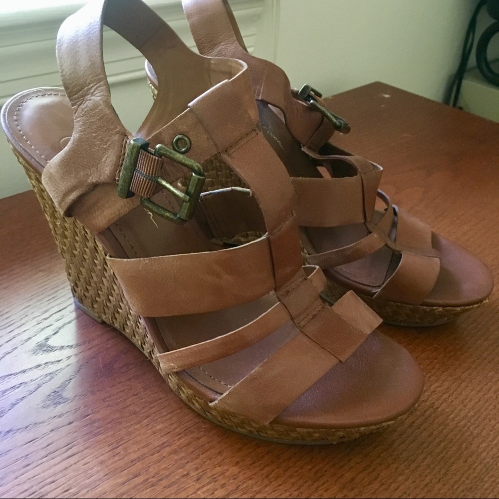 Cognac Wedge Sandals